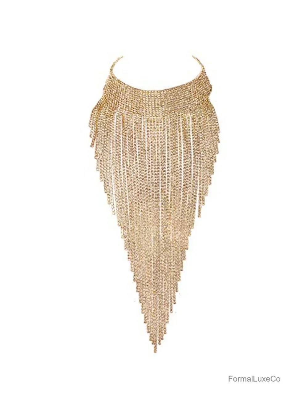 Rhinestone Tassel Bib Choker Collar Chunky Costume Necklace